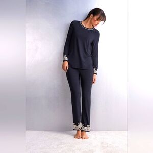 NWT Intimissimi Pretty Flowers Modal Full Length Pajama Set Black Size Medium